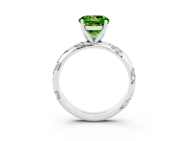 Silver Round Cut Solitaire Diamond Engagement Ring with Twisted Pave Band and Four-Prong Setting