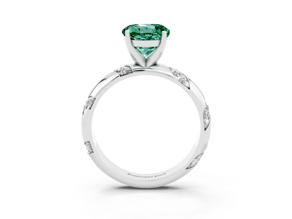White gold Round Cut Green Sapphire Solitaire Engagement Ring with Twisted Round  Accent Band and Prong Setting
