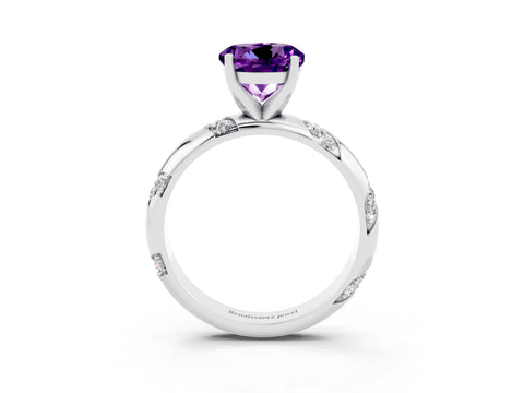 White gold Round Cut Solitaire Diamond Engagement Ring with Twisted Pave Band and Four-Prong Setting_3