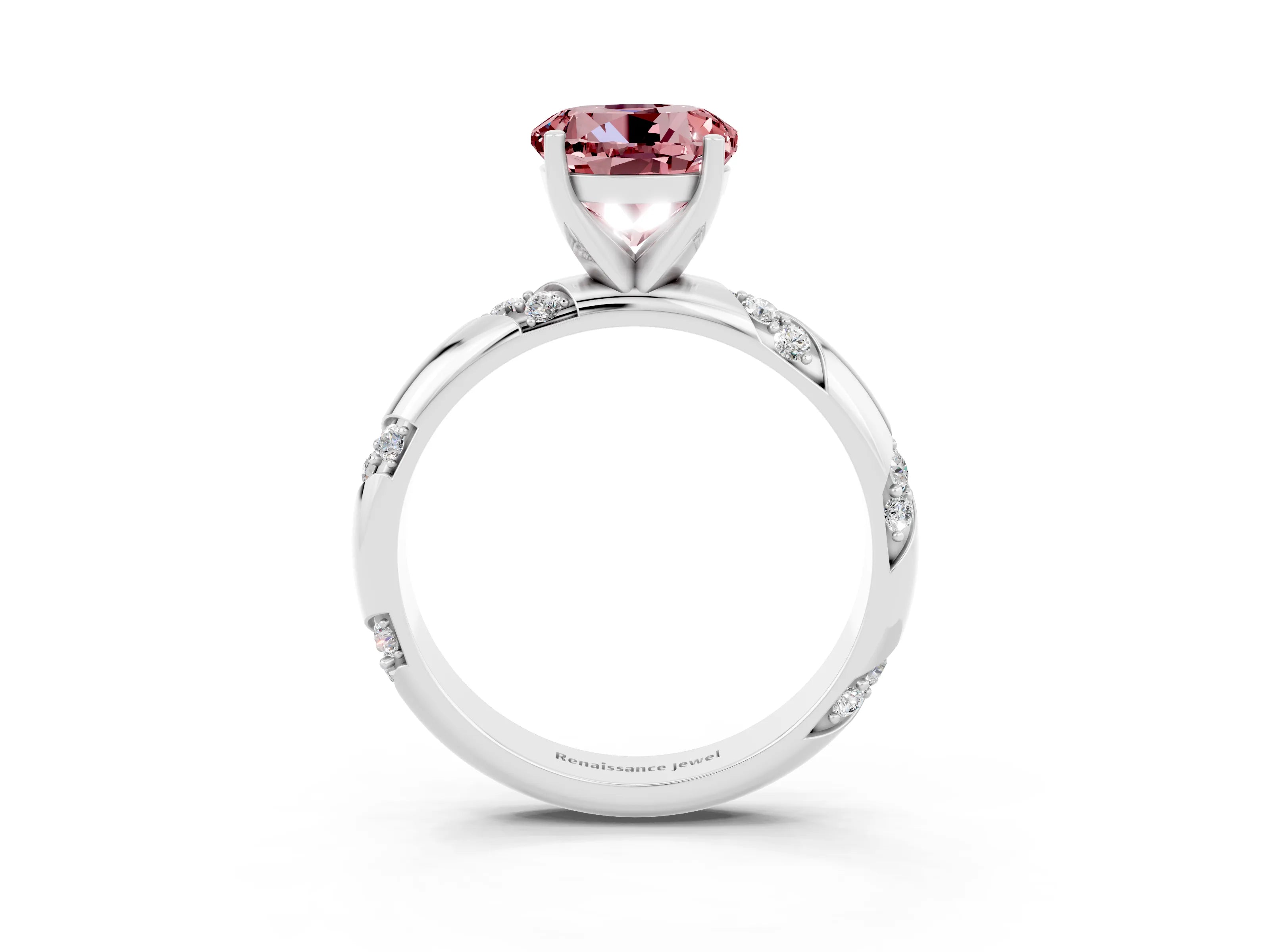 White gold Round Cut Solitaire Diamond Engagement Ring with Twisted Pave Band and Four-Prong Setting_3
