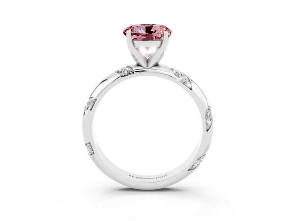 Silver Round Cut Solitaire Diamond Engagement Ring with Twisted Pave Band and Four-Prong Setting