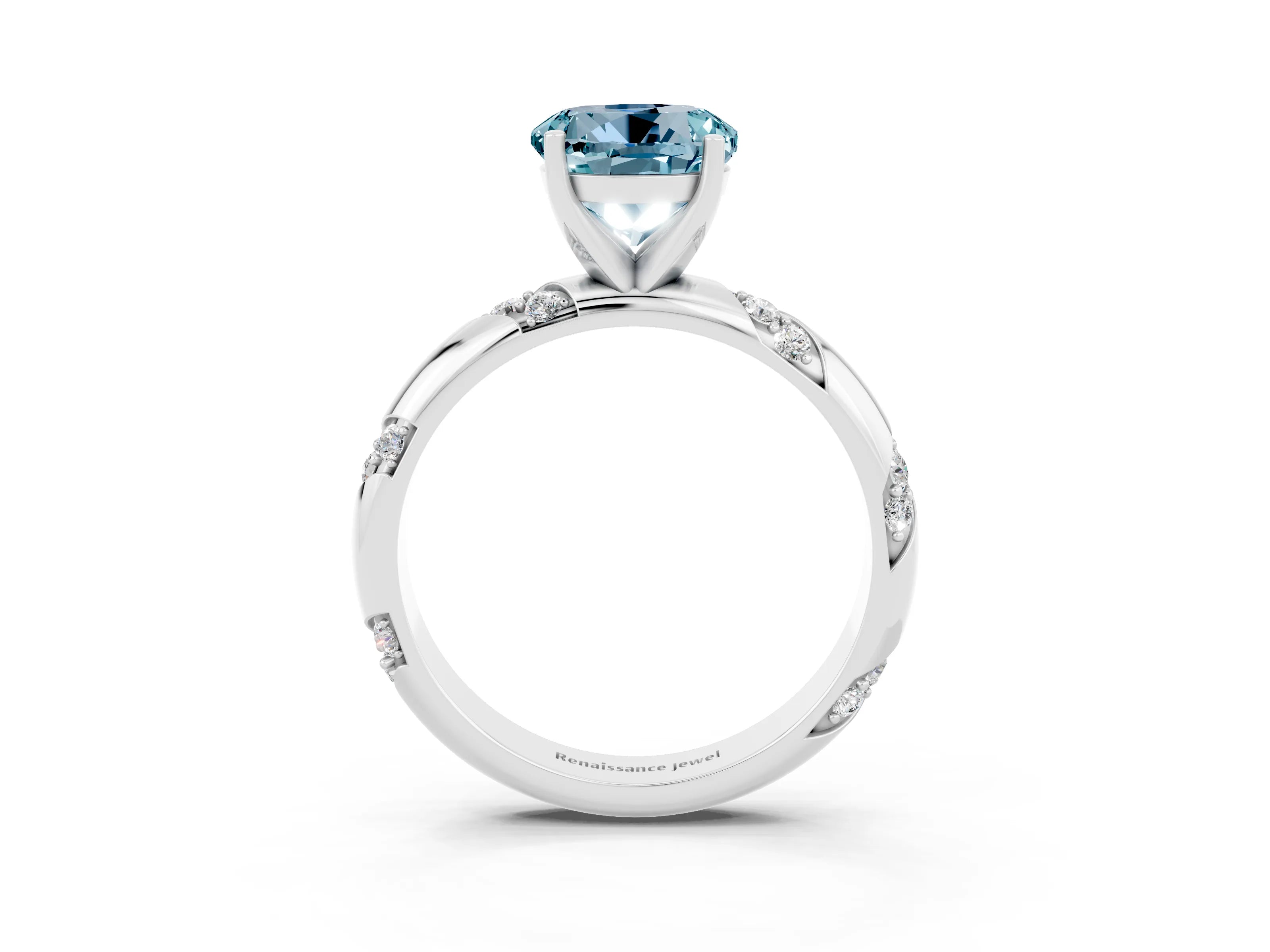 White gold Round Cut Solitaire Diamond Engagement Ring with Twisted Pave Band and Four-Prong Setting_3