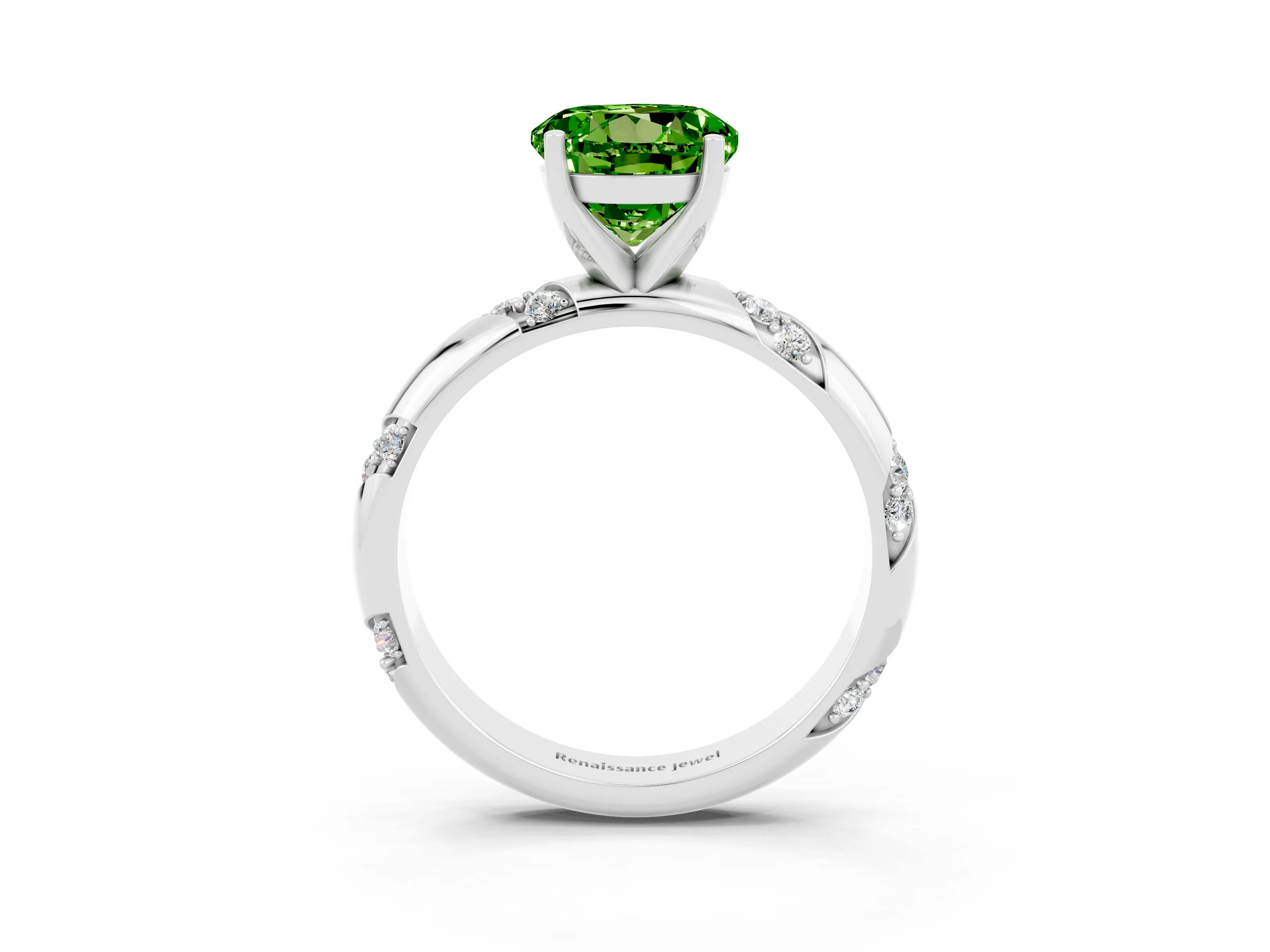 White gold Round Cut Solitaire Diamond Engagement Ring with Twisted Pave Band and Four-Prong Setting_3