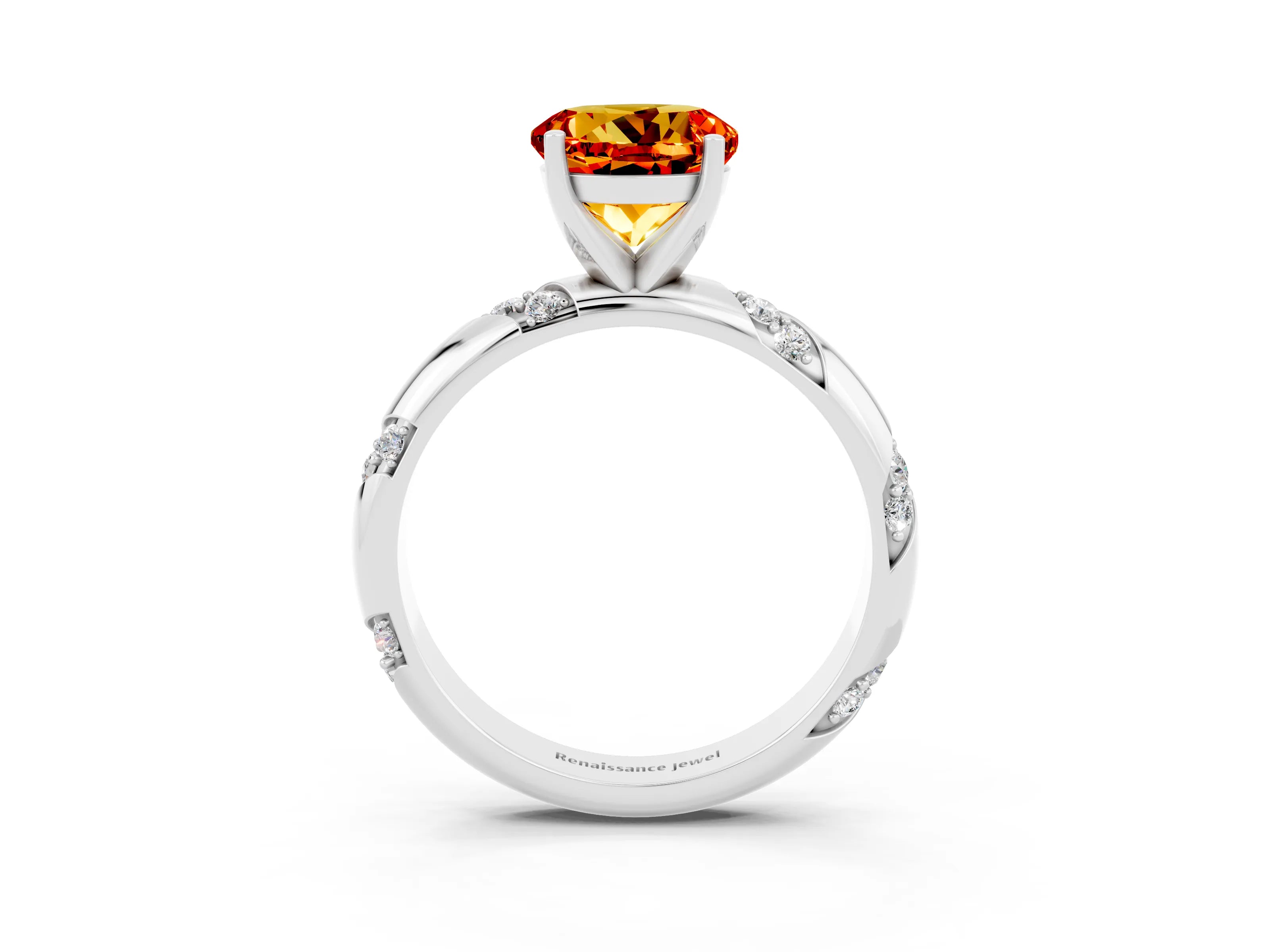 White gold Round Cut Solitaire Diamond Engagement Ring with Twisted Pave Band and Four-Prong Setting_3