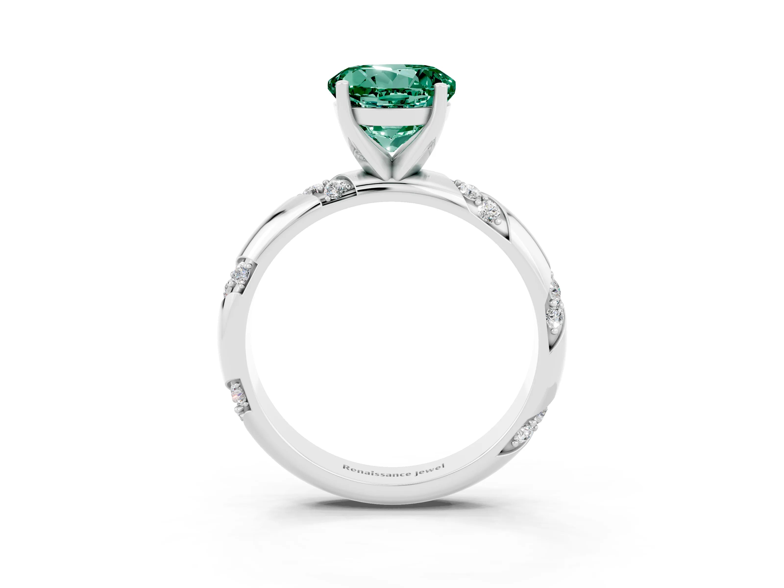 White gold Round Cut Solitaire Diamond Engagement Ring with Twisted Pave Band and Four-Prong Setting_3