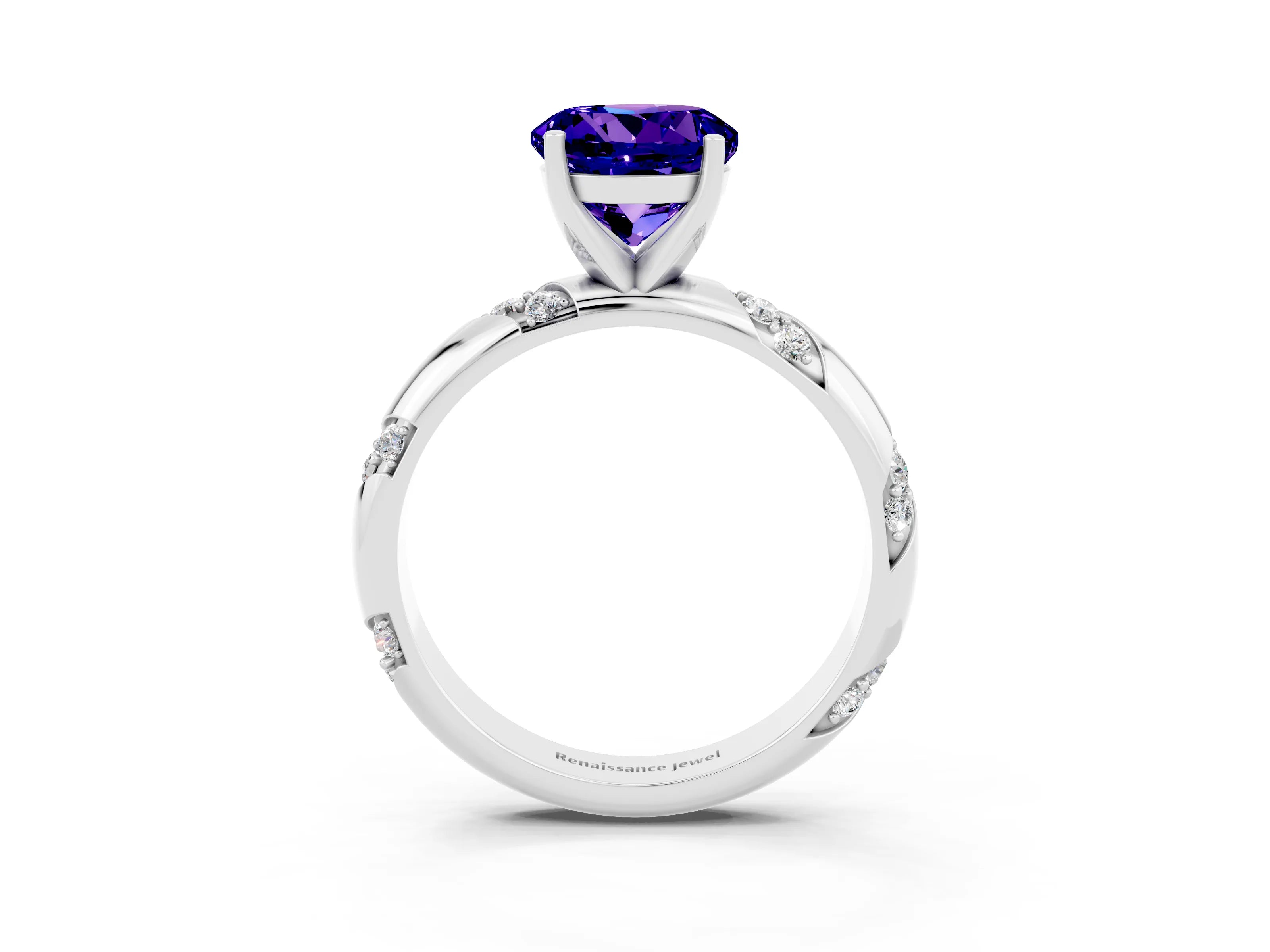 White gold Round Cut Solitaire Diamond Engagement Ring with Twisted Pave Band and Four-Prong Setting_3