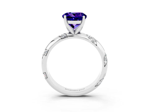 White gold Round Cut Solitaire Diamond Engagement Ring with Twisted Pave Band and Four-Prong Setting_3