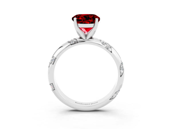 Platinum Round Cut Solitaire Diamond Engagement Ring with Twisted Pave Band and Four-Prong Setting