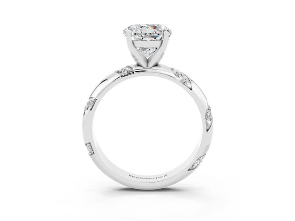 Silver Round Cut Moissanite Solitaire Engagement Ring with Twisted Round  Accent Band and Prong Setting