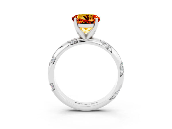 Silver Round Cut Citrine Solitaire Engagement Ring with Twisted Round  Accent Band and Prong Setting
