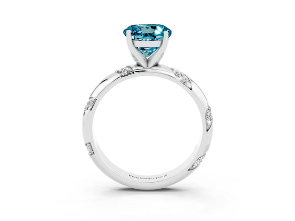 Platinum Round Cut Solitaire Diamond Engagement Ring with Twisted Pave Band and Four-Prong Setting