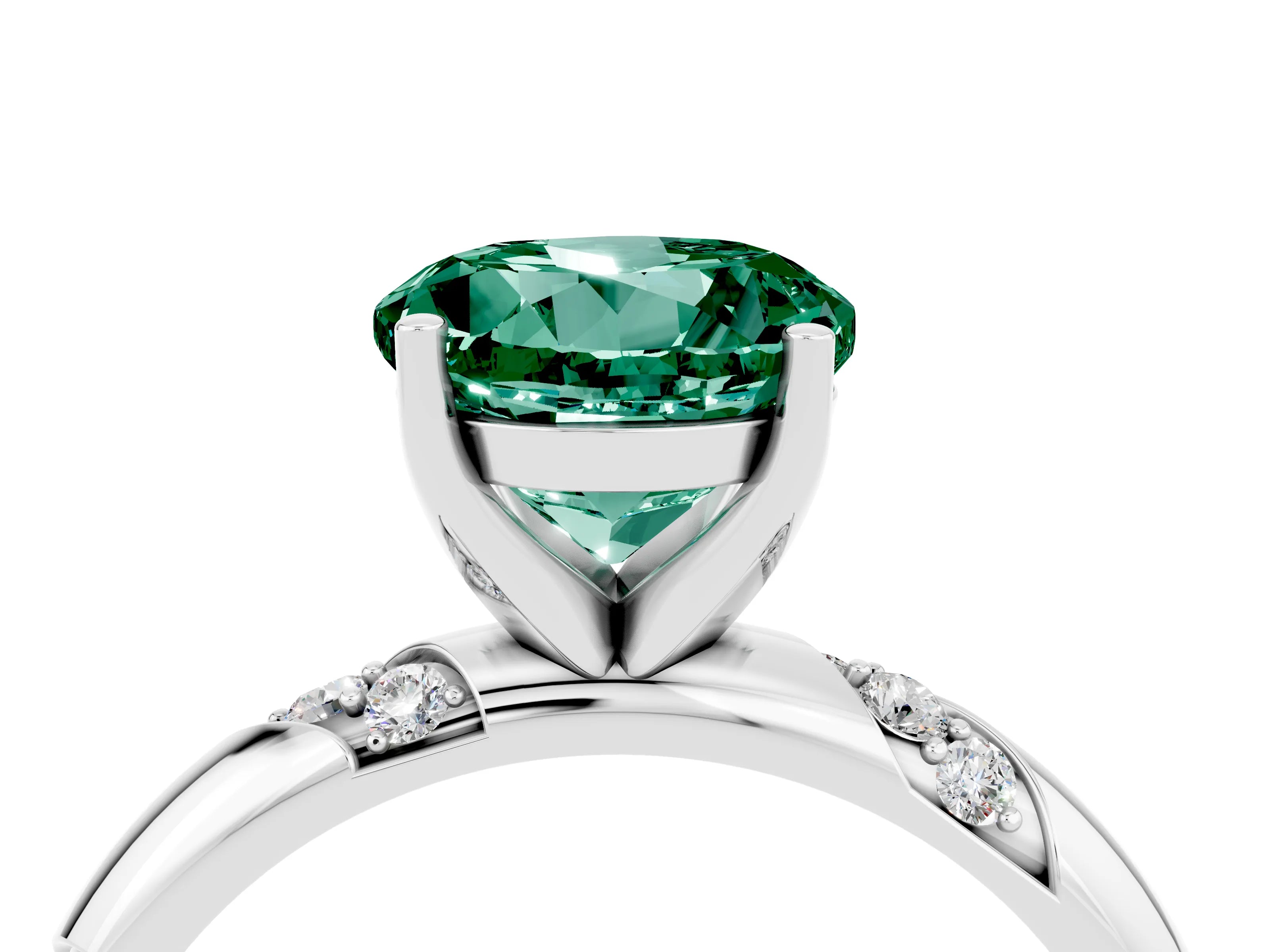 White gold Round Cut Solitaire Diamond Engagement Ring with Twisted Pave Band and Four-Prong Setting_4