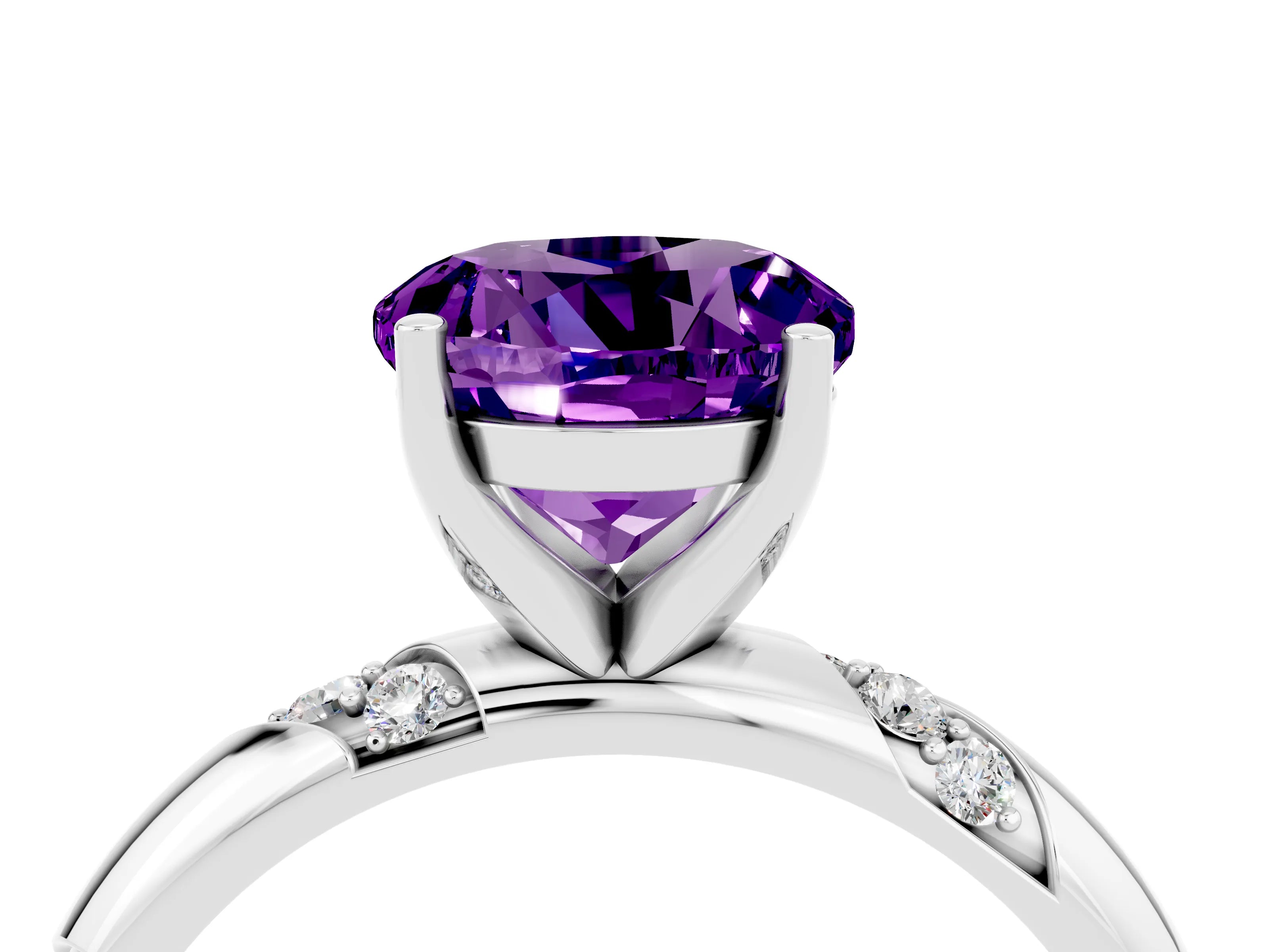 White gold Round Cut Solitaire Diamond Engagement Ring with Twisted Pave Band and Four-Prong Setting_4