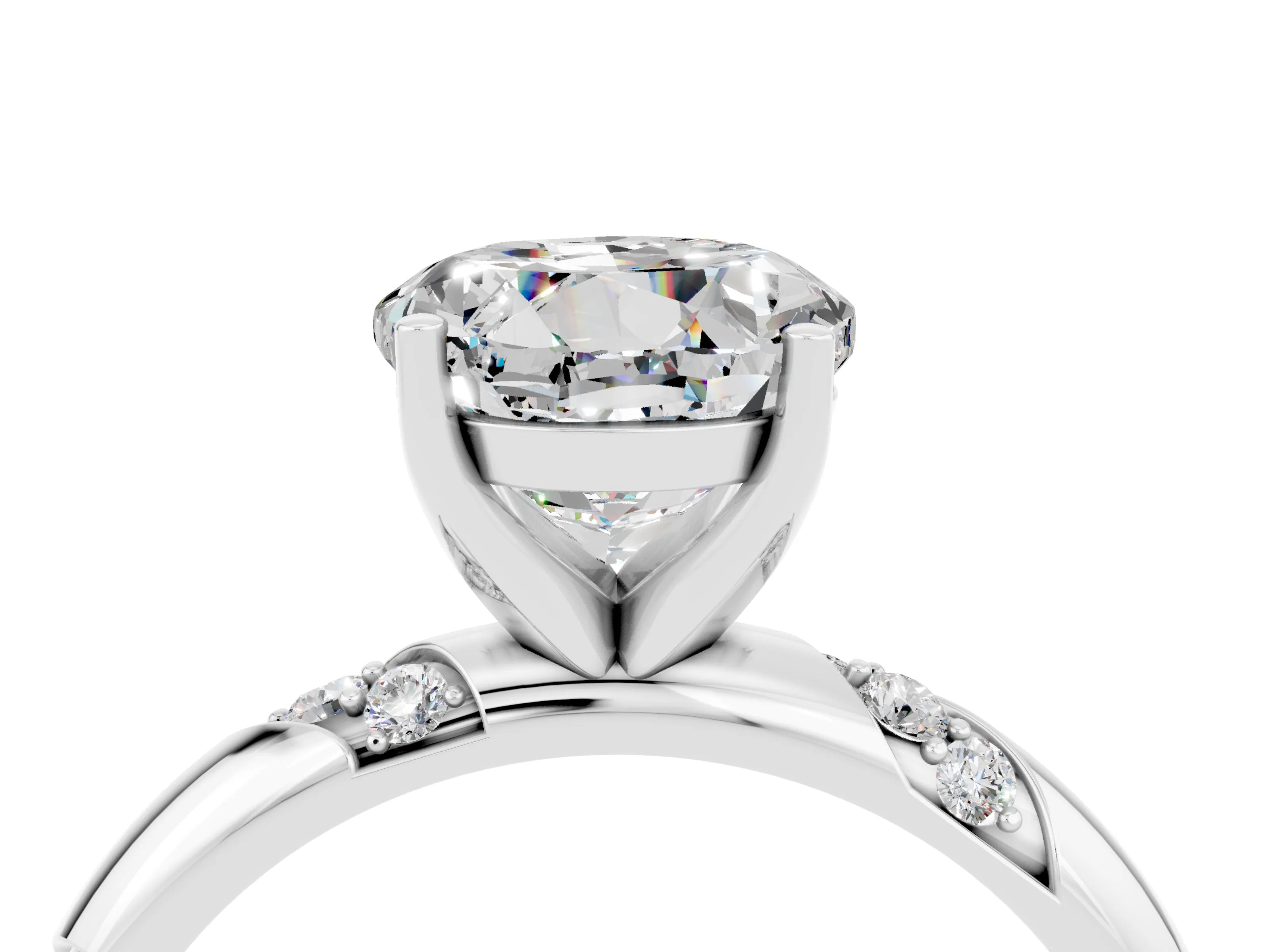 White gold Round Cut Solitaire Diamond Engagement Ring with Twisted Pave Band and Four-Prong Setting_4