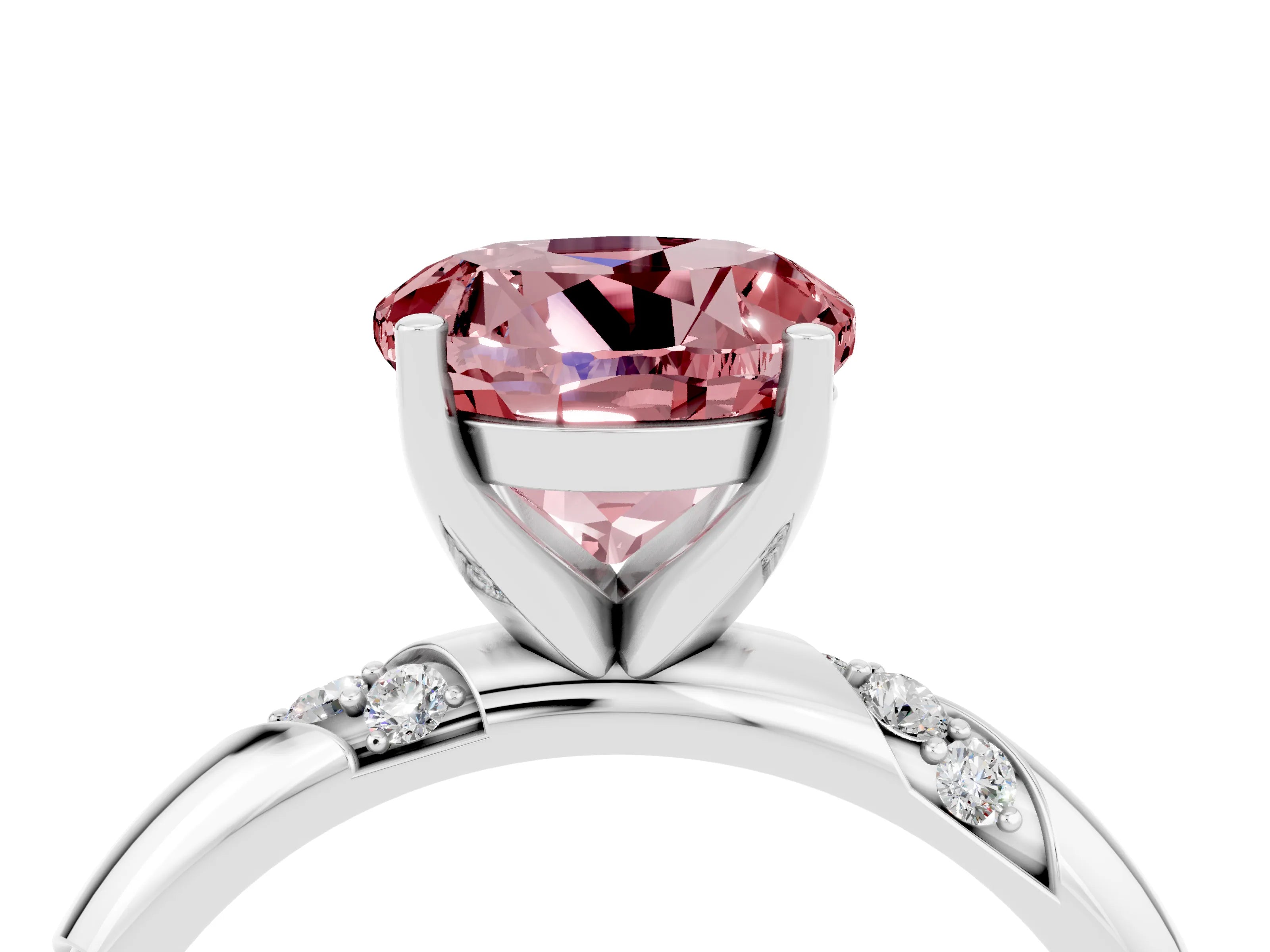 White gold Round Cut Solitaire Diamond Engagement Ring with Twisted Pave Band and Four-Prong Setting_4