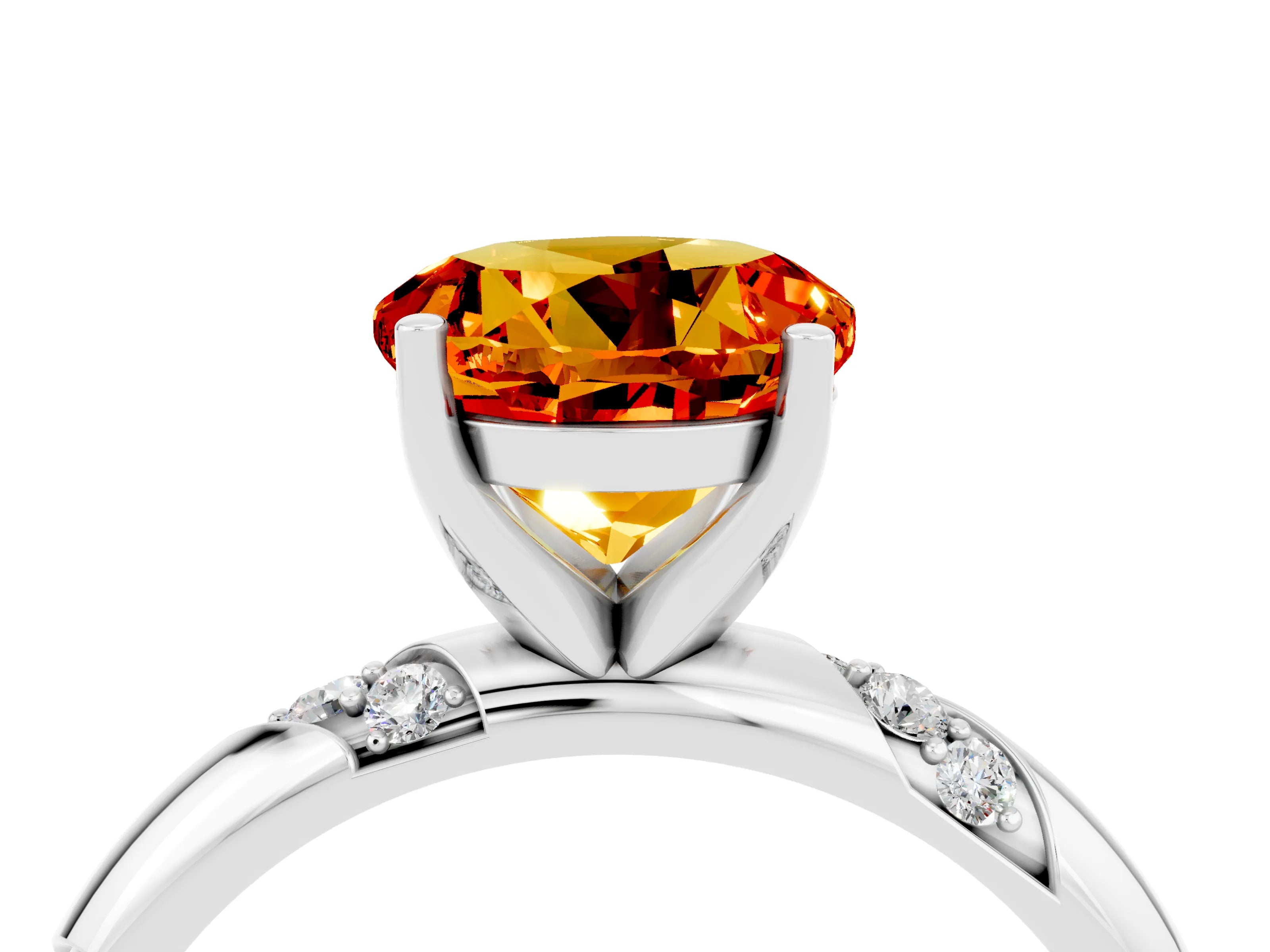 White gold Round Cut Solitaire Diamond Engagement Ring with Twisted Pave Band and Four-Prong Setting_4