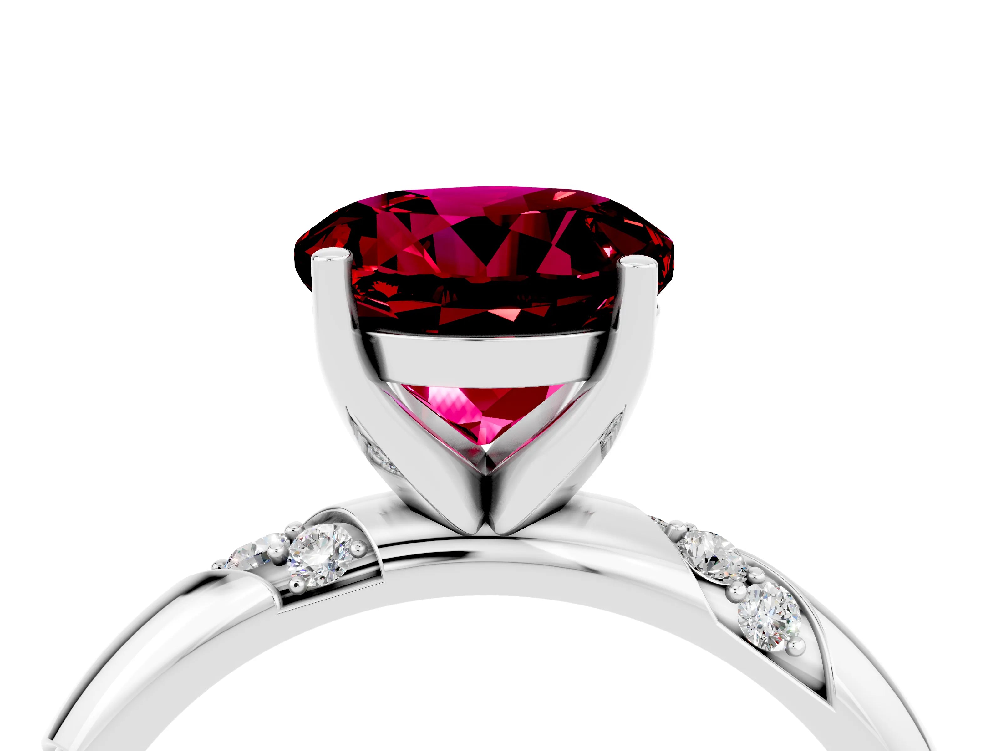 White gold Round Cut Solitaire Diamond Engagement Ring with Twisted Pave Band and Four-Prong Setting_4