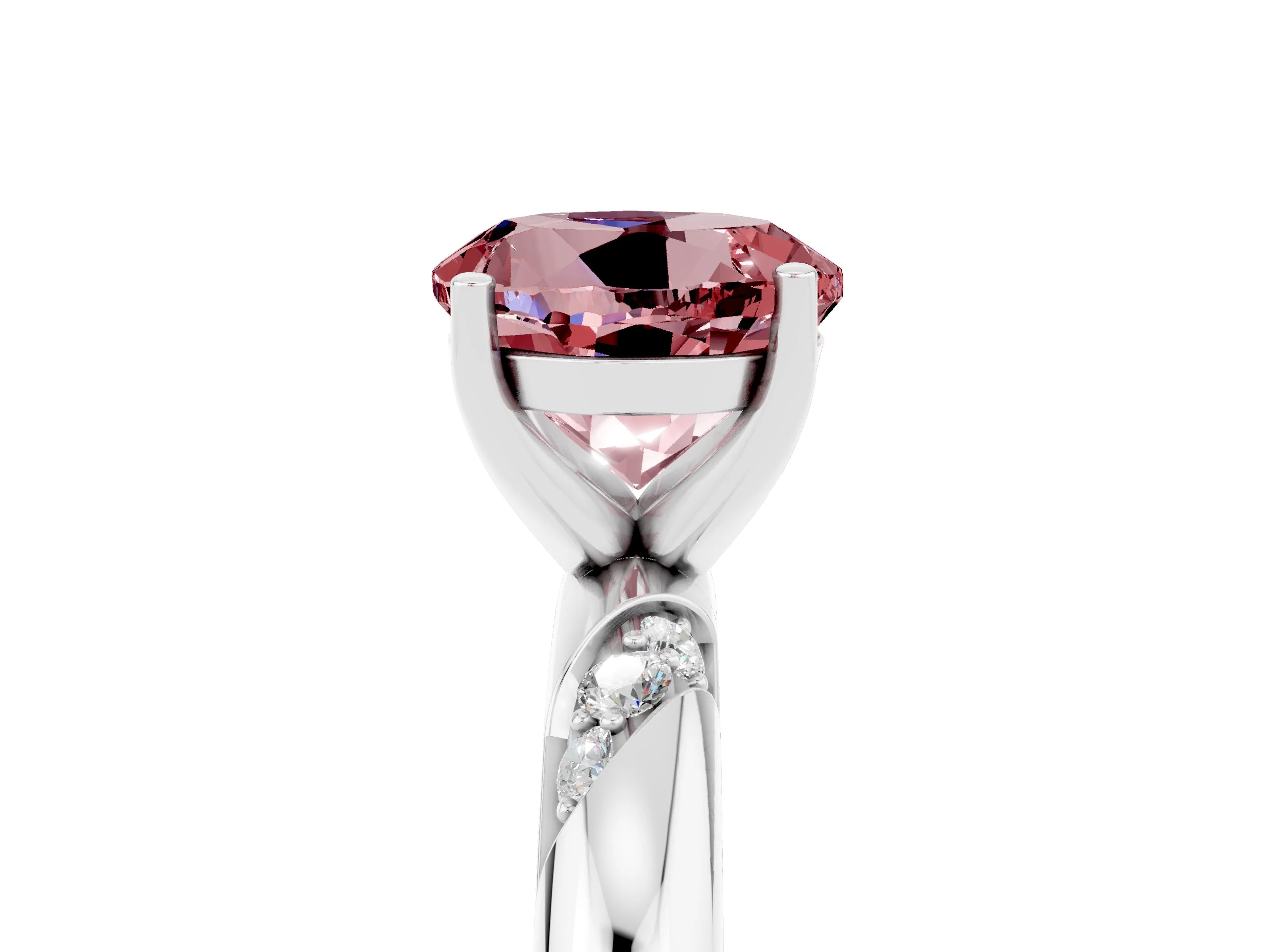 White gold Round Cut Solitaire Diamond Engagement Ring with Twisted Pave Band and Four-Prong Setting_5