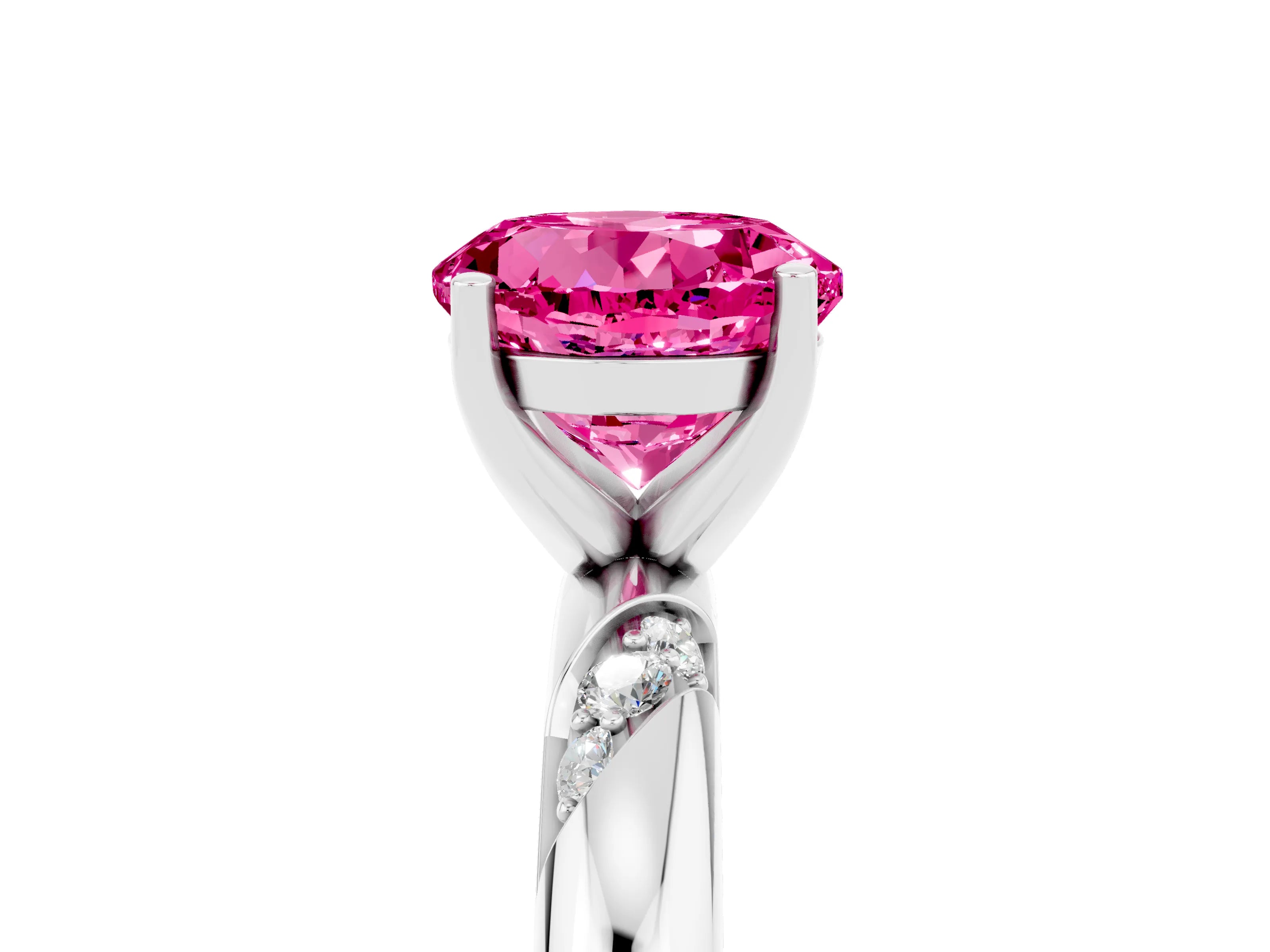 White gold Round Cut Solitaire Diamond Engagement Ring with Twisted Pave Band and Four-Prong Setting_5