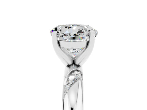 White gold Round Cut Solitaire Diamond Engagement Ring with Twisted Pave Band and Four-Prong Setting_5