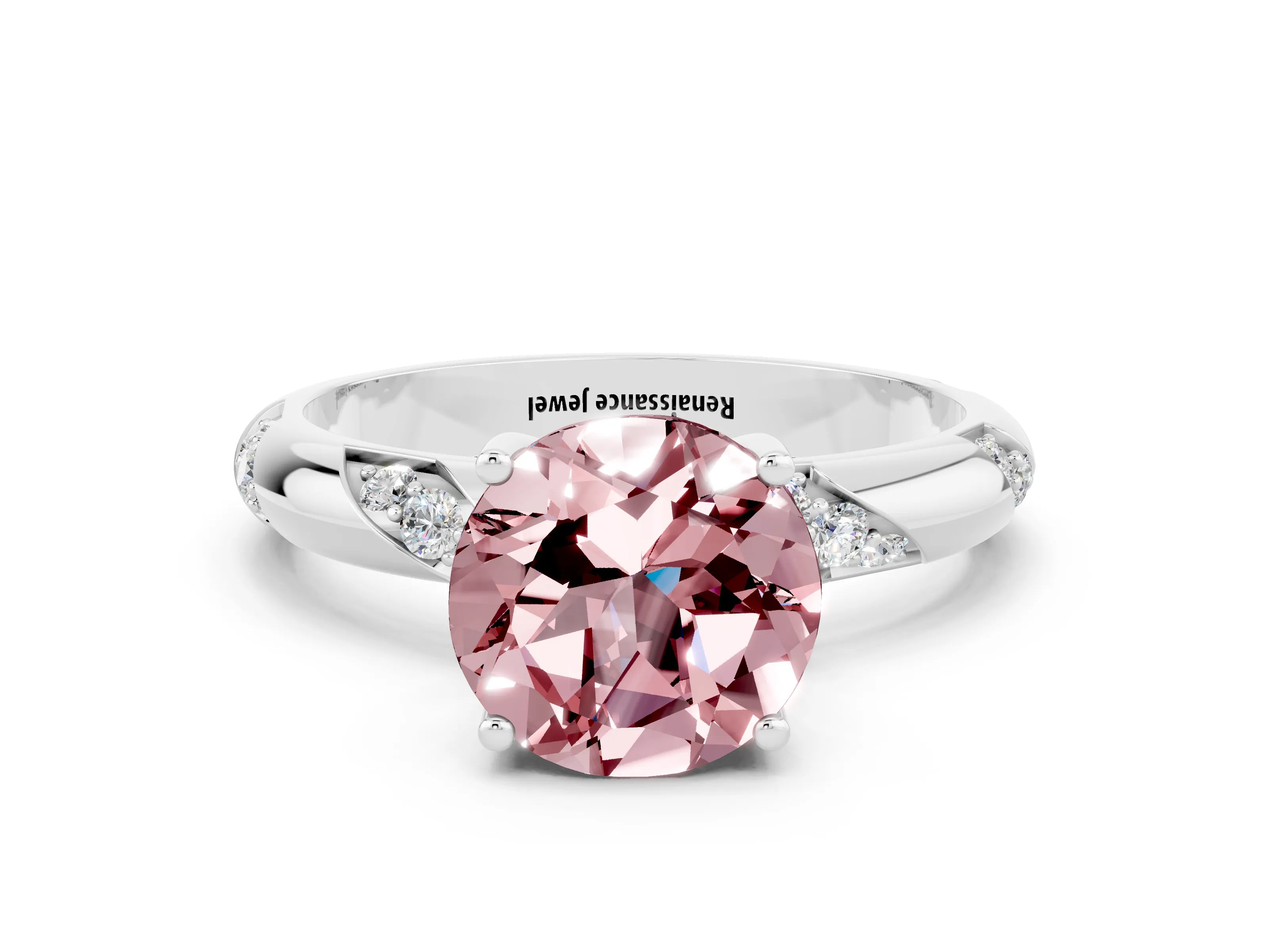 White gold Round Cut Solitaire Diamond Engagement Ring with Twisted Pave Band and Four-Prong Setting