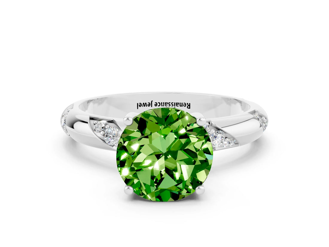 White gold Round Cut Solitaire Diamond Engagement Ring with Twisted Pave Band and Four-Prong Setting