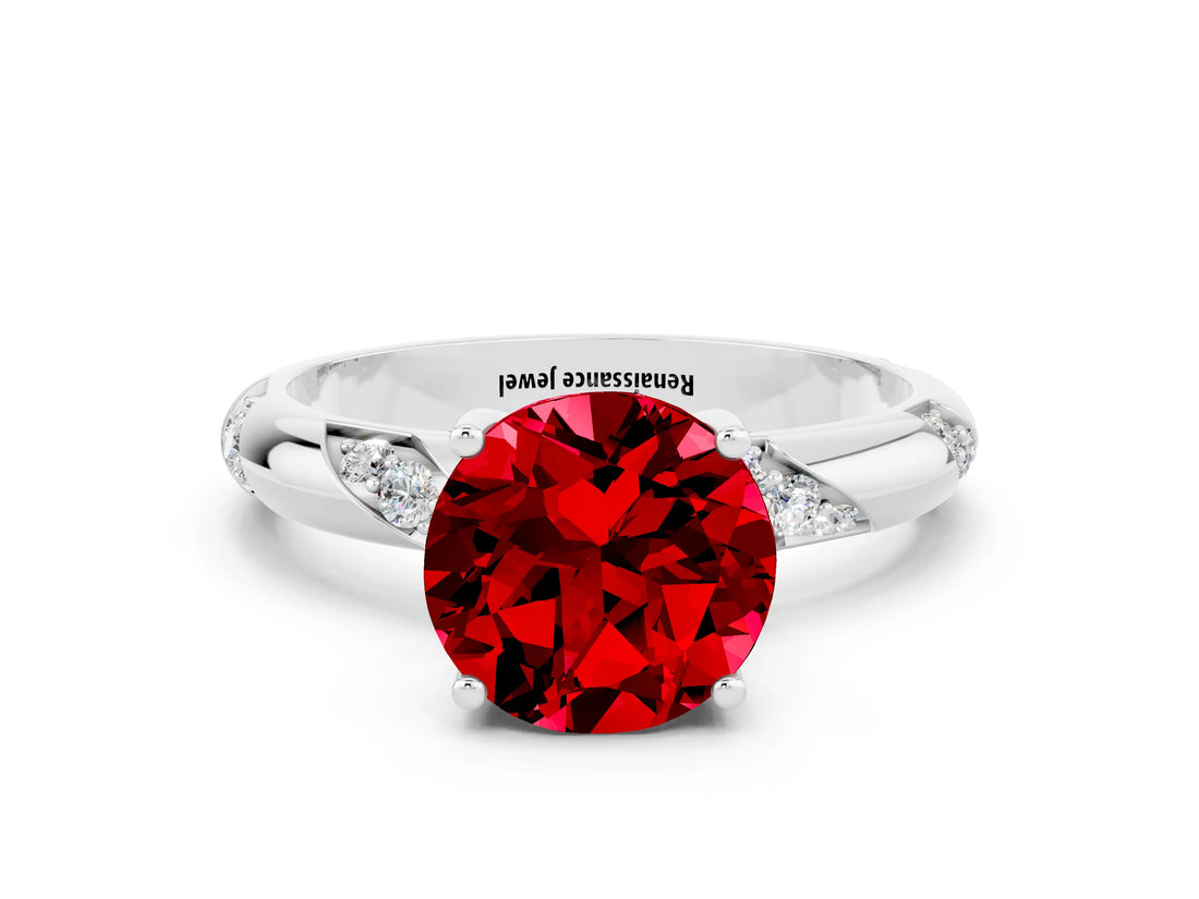 White gold Round Cut Solitaire Diamond Engagement Ring with Twisted Pave Band and Four-Prong Setting
