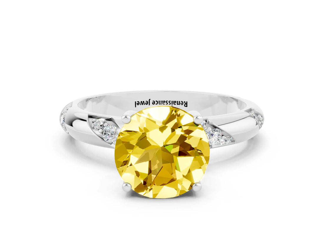White gold Round Cut Solitaire Diamond Engagement Ring with Twisted Pave Band and Four-Prong Setting