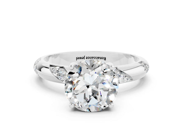 White gold Round Cut Moissanite Solitaire Engagement Ring with Twisted Round  Accent Band and Prong Setting