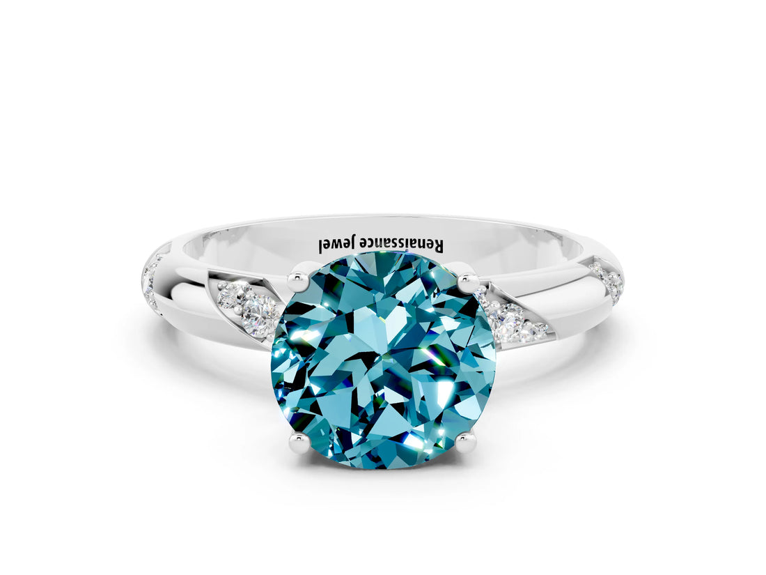 White gold Round Cut Solitaire Diamond Engagement Ring with Twisted Pave Band and Four-Prong Setting