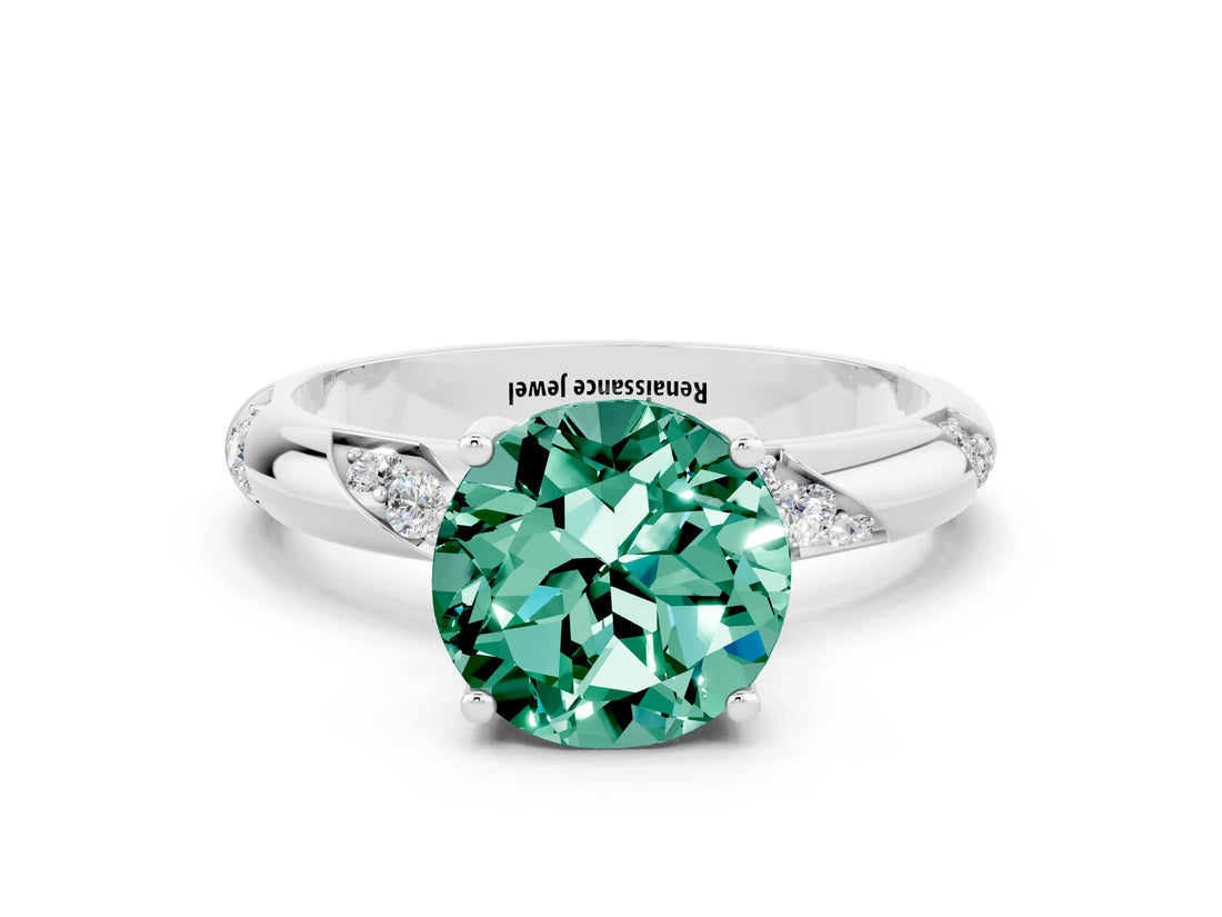 White gold Round Cut Solitaire Diamond Engagement Ring with Twisted Pave Band and Four-Prong Setting
