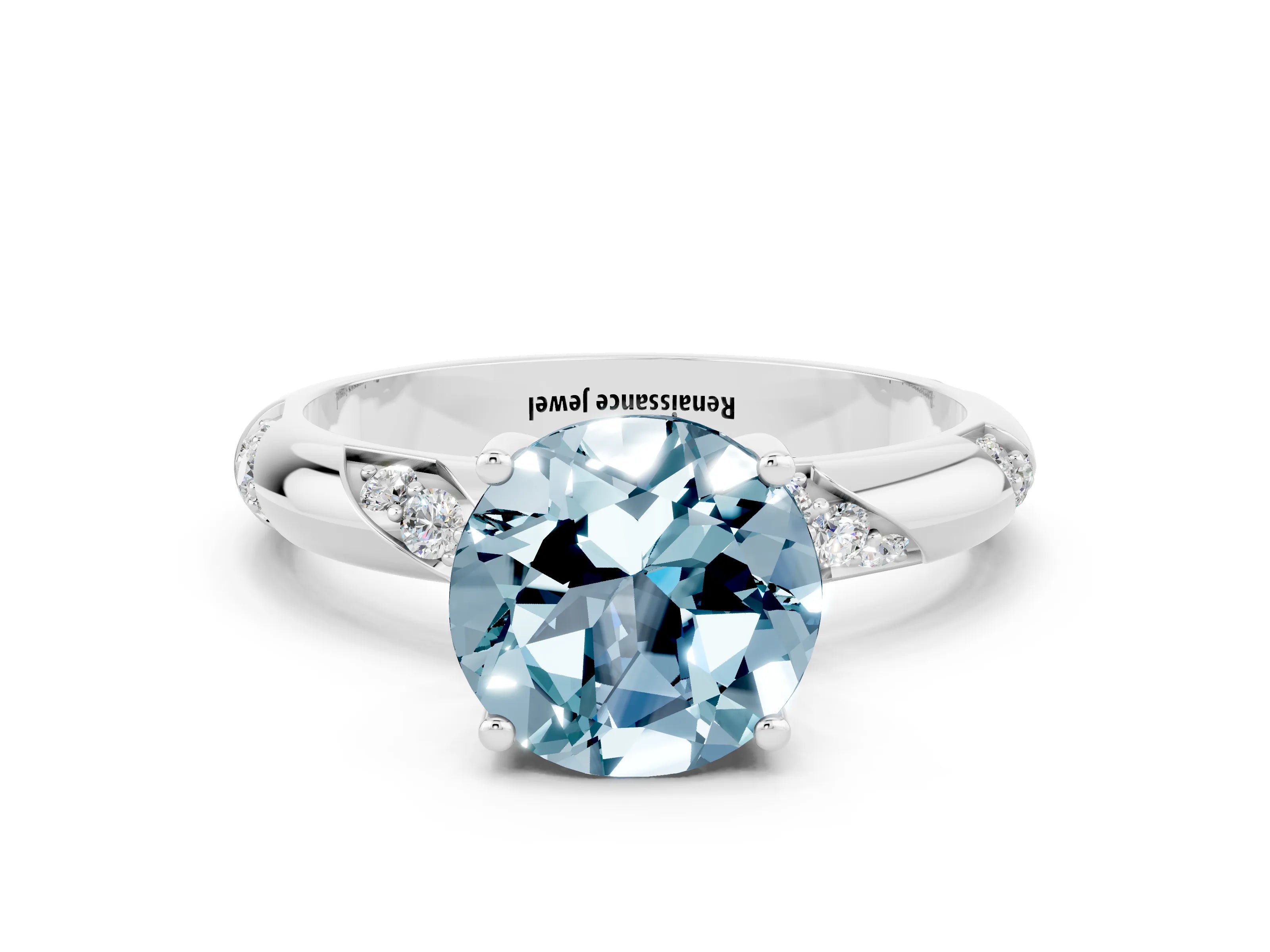 White gold Round Cut Solitaire Diamond Engagement Ring with Twisted Pave Band and Four-Prong Setting