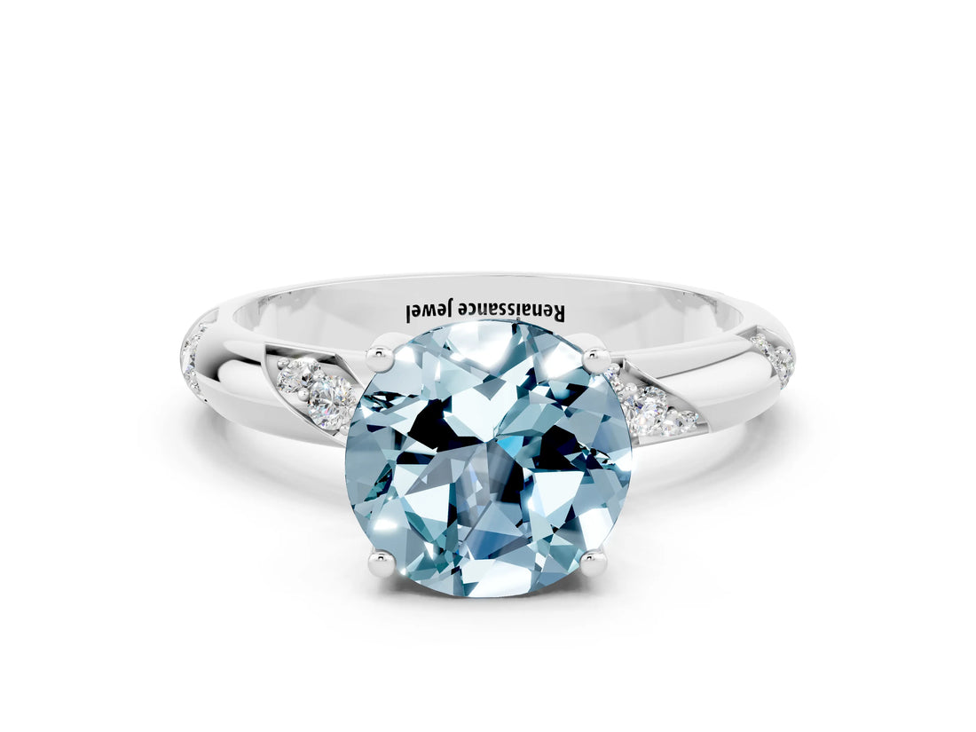 White gold Round Cut Solitaire Diamond Engagement Ring with Twisted Pave Band and Four-Prong Setting