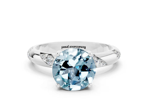 White gold Round Cut Solitaire Diamond Engagement Ring with Twisted Pave Band and Four-Prong Setting