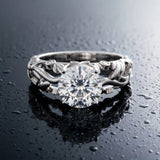 White gold Round Cut Solitaire Diamond Leaf-Inspired Vine Band Ring with Prong Setting_130