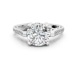White gold Round Cut Solitaire Diamond Ring with Pavé Band and Six-Prong Setting_14