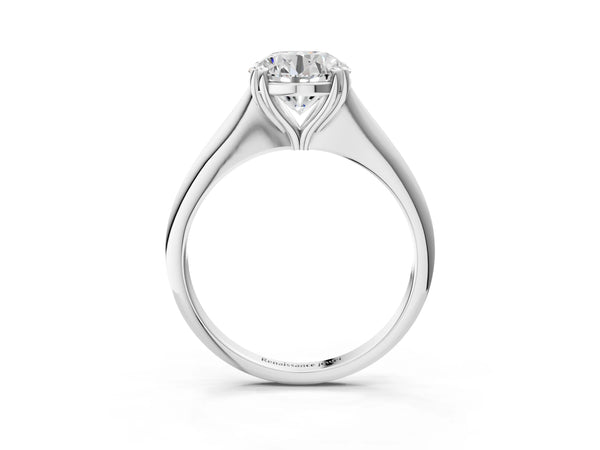 White Gold Round Solitaire Engagement Ring Setting with Slim Tapered Band and Double Claw Prongs