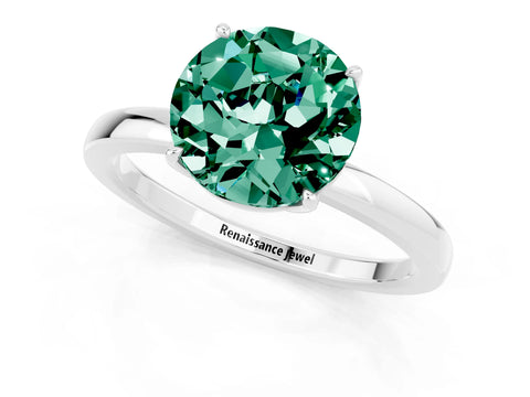 White gold Round Cut Solitaire Diamond Ring with Thin Band and Four-Prong Setting_1