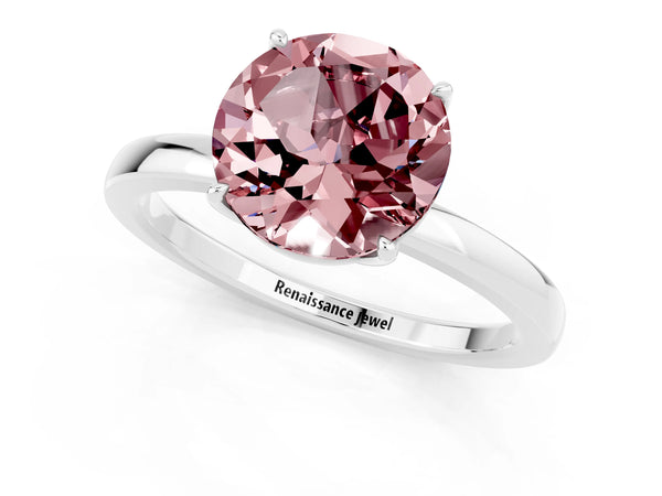 Silver Round Cut Solitaire Diamond Ring with Thin Band and Four-Prong Setting