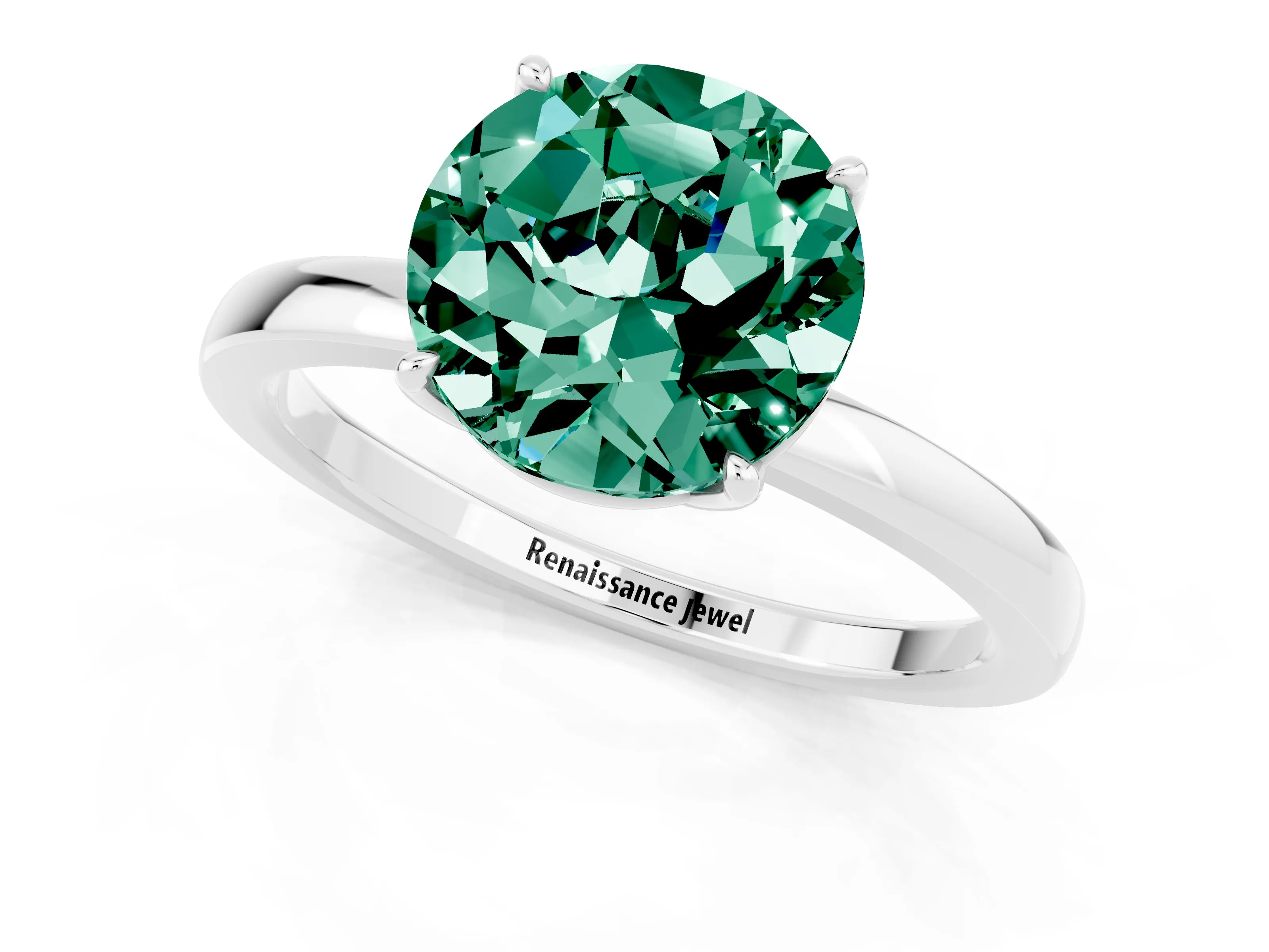 White gold Round Cut Solitaire Diamond Ring with Thin Band and Four-Prong Setting_1