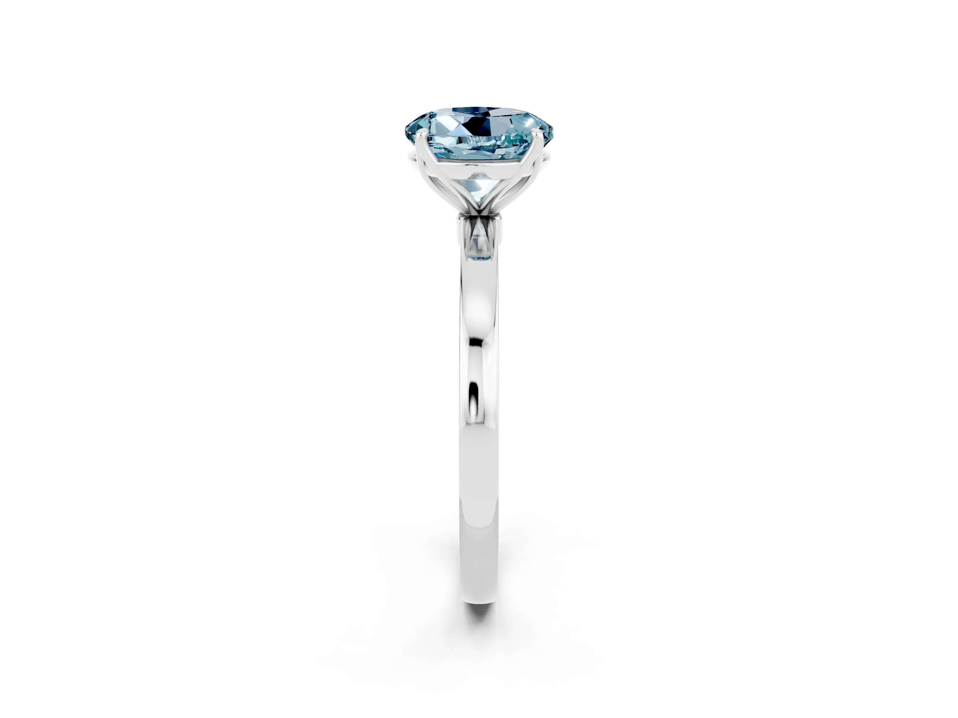 White gold Round Cut Solitaire Diamond Ring with Thin Band and Four-Prong Setting_2