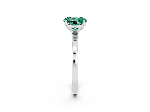 Silver Round Cut Green Sapphire Solitaire Ring with Thin Band and Prong Setting