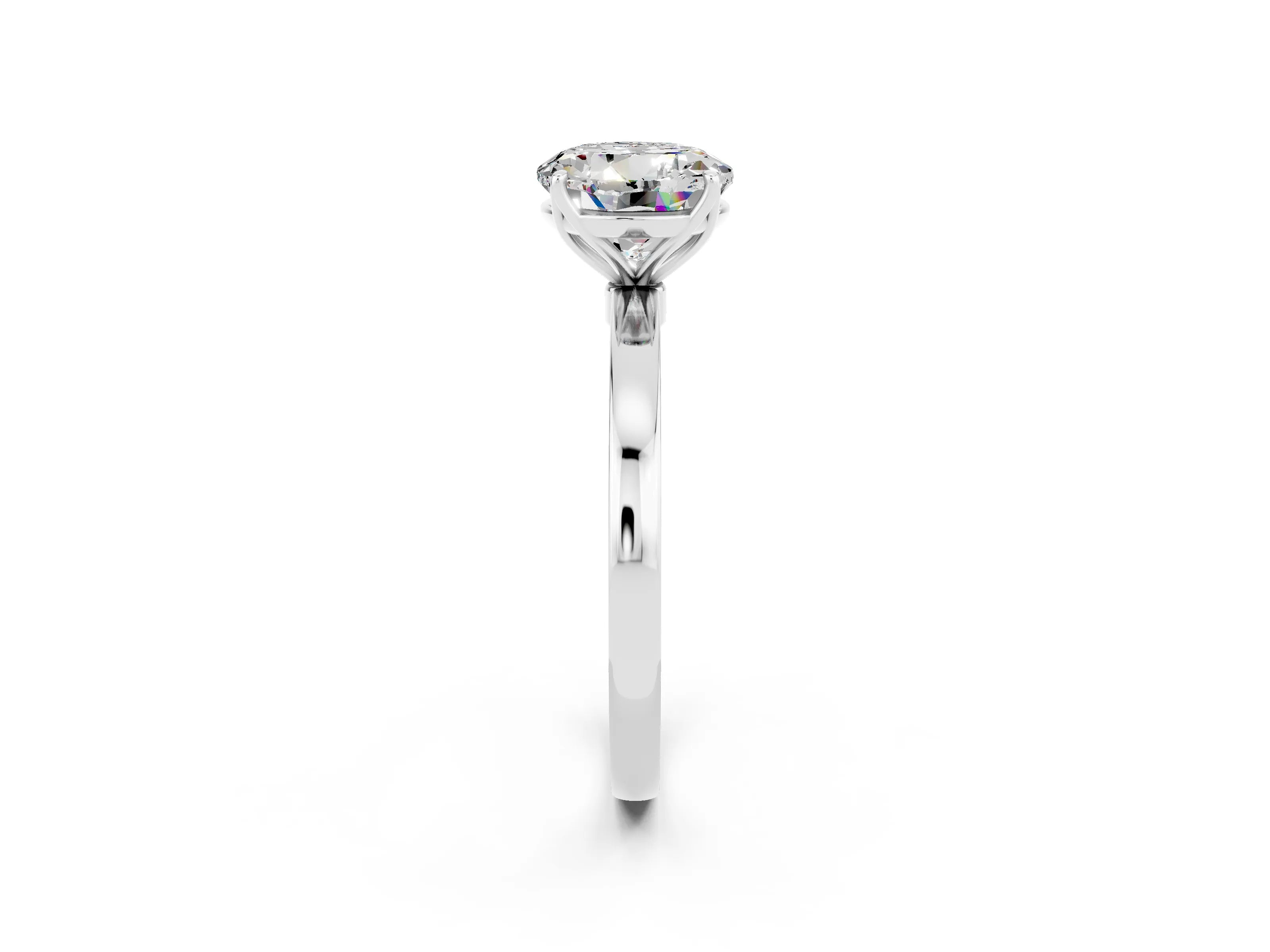 White gold Round Cut Solitaire Diamond Ring with Thin Band and Four-Prong Setting_2