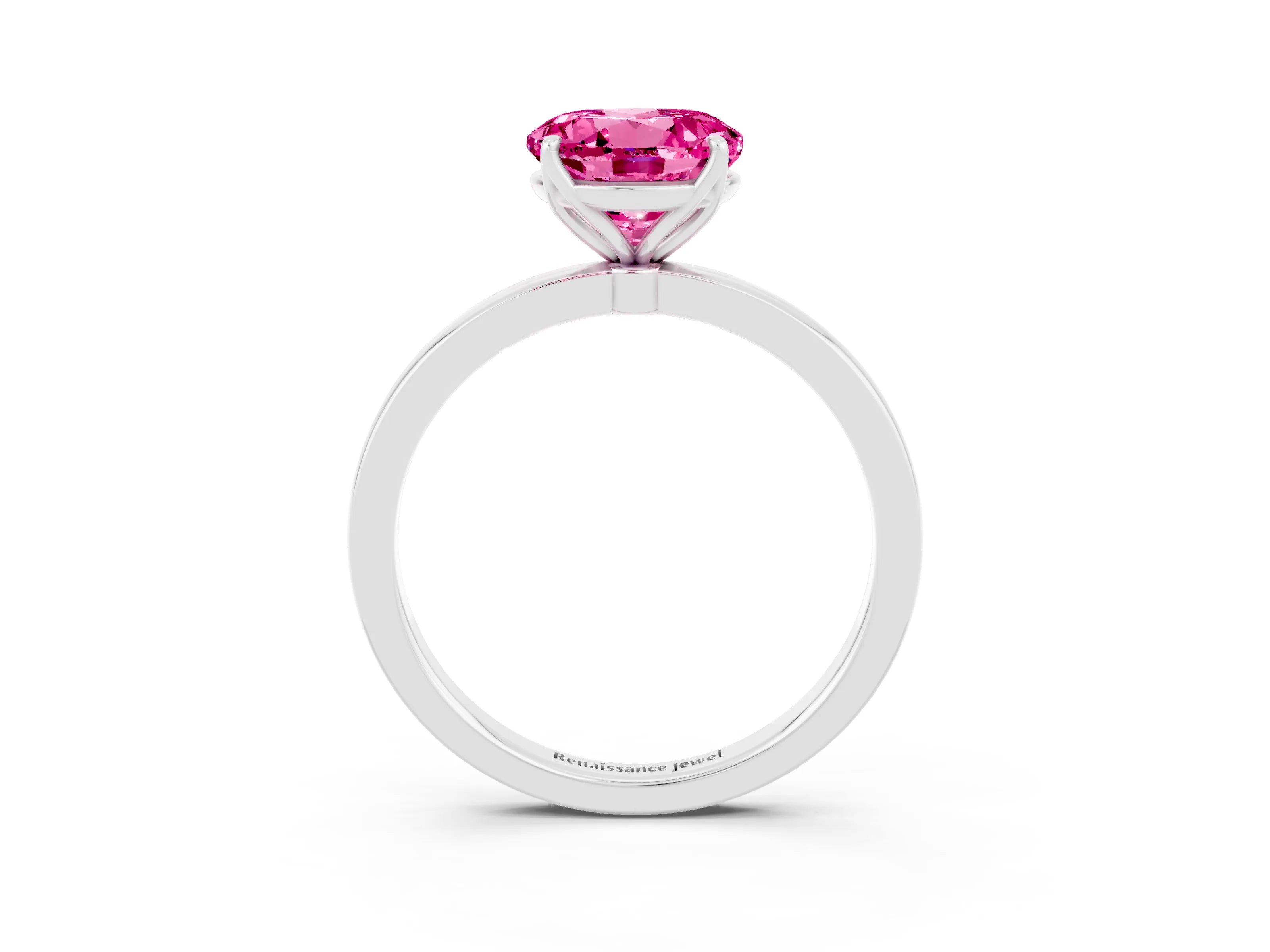 White gold Round Cut Solitaire Diamond Ring with Thin Band and Four-Prong Setting_3