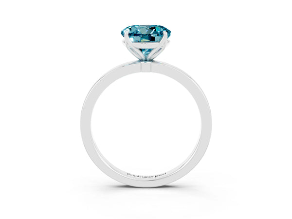 White gold Round Cut Solitaire Diamond Ring with Thin Band and Four-Prong Setting