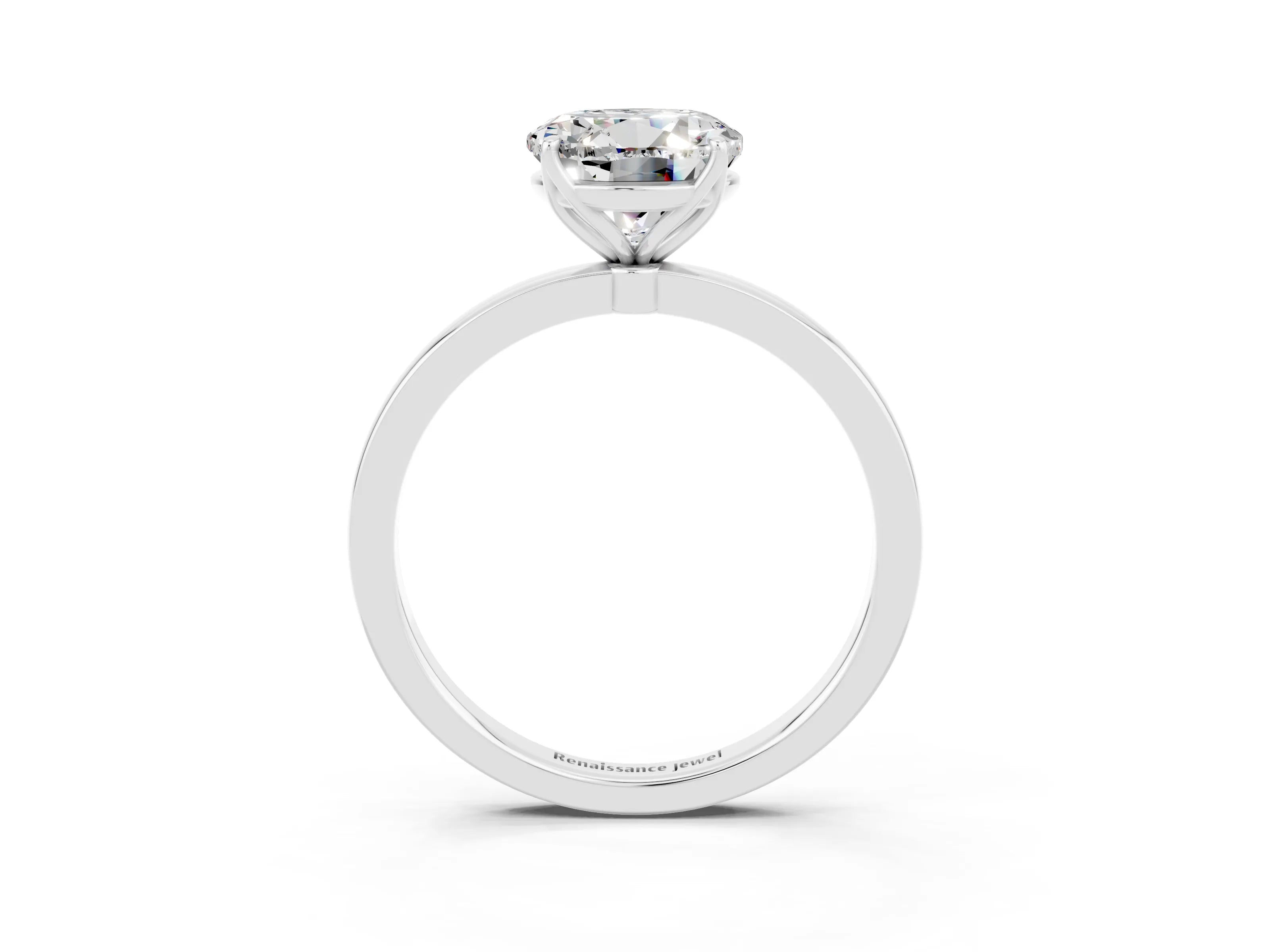 White gold Round Cut Solitaire Diamond Ring with Thin Band and Four-Prong Setting_3
