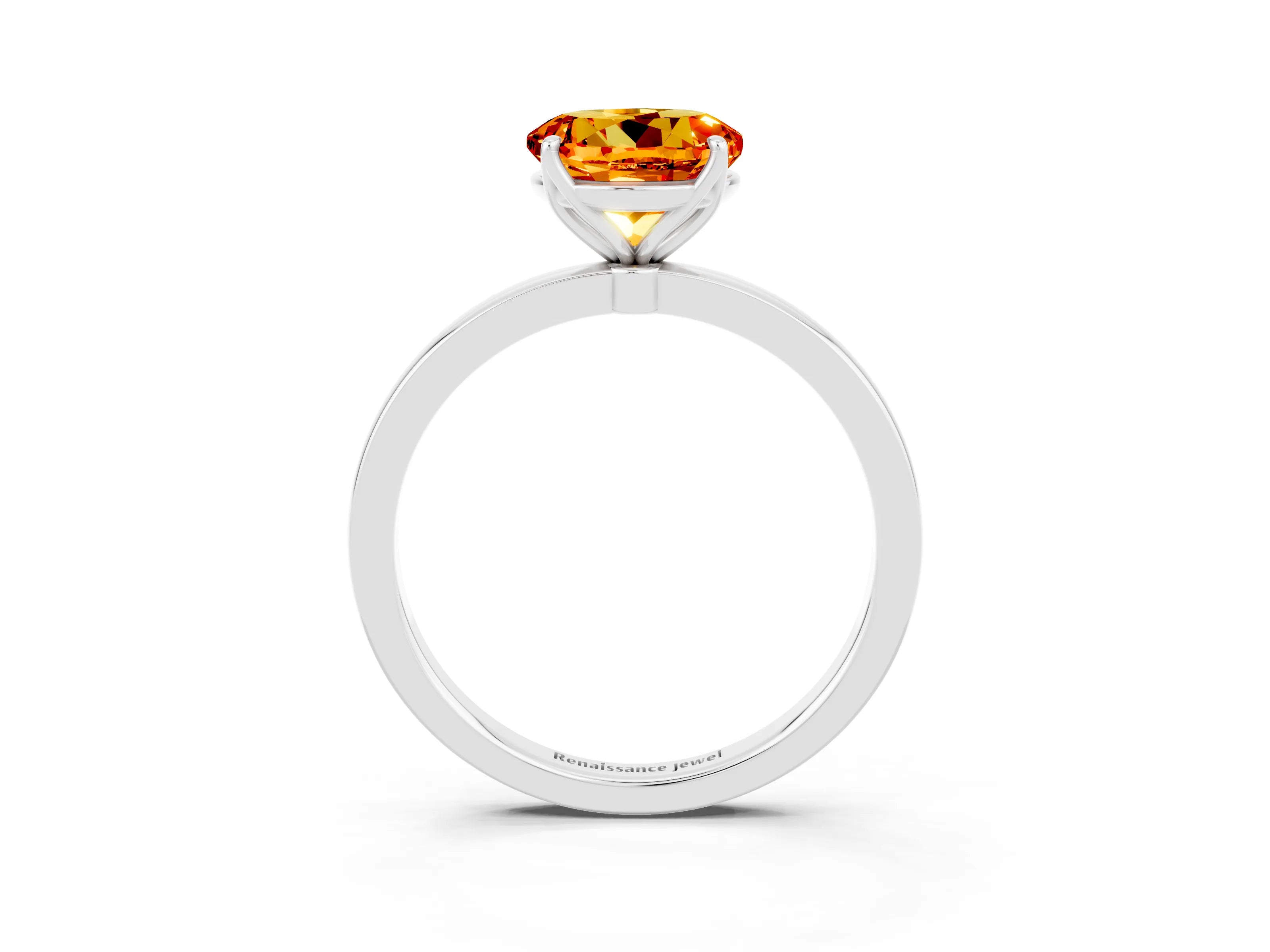 White gold Round Cut Solitaire Diamond Ring with Thin Band and Four-Prong Setting_3