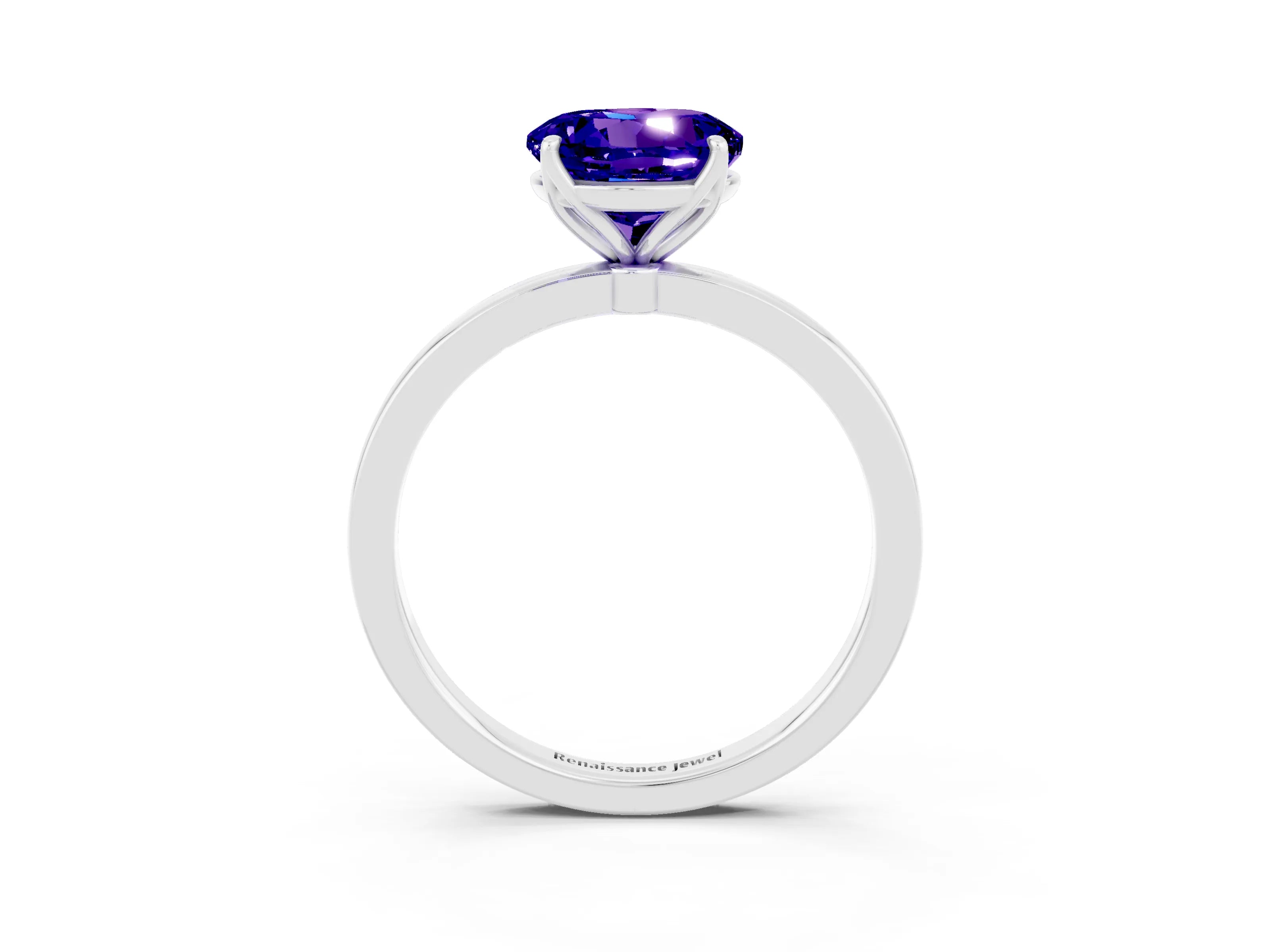 White gold Round Cut Solitaire Diamond Ring with Thin Band and Four-Prong Setting_3