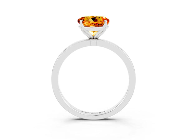 White gold Round Cut Citrine Solitaire Ring with Thin Band and Prong Setting