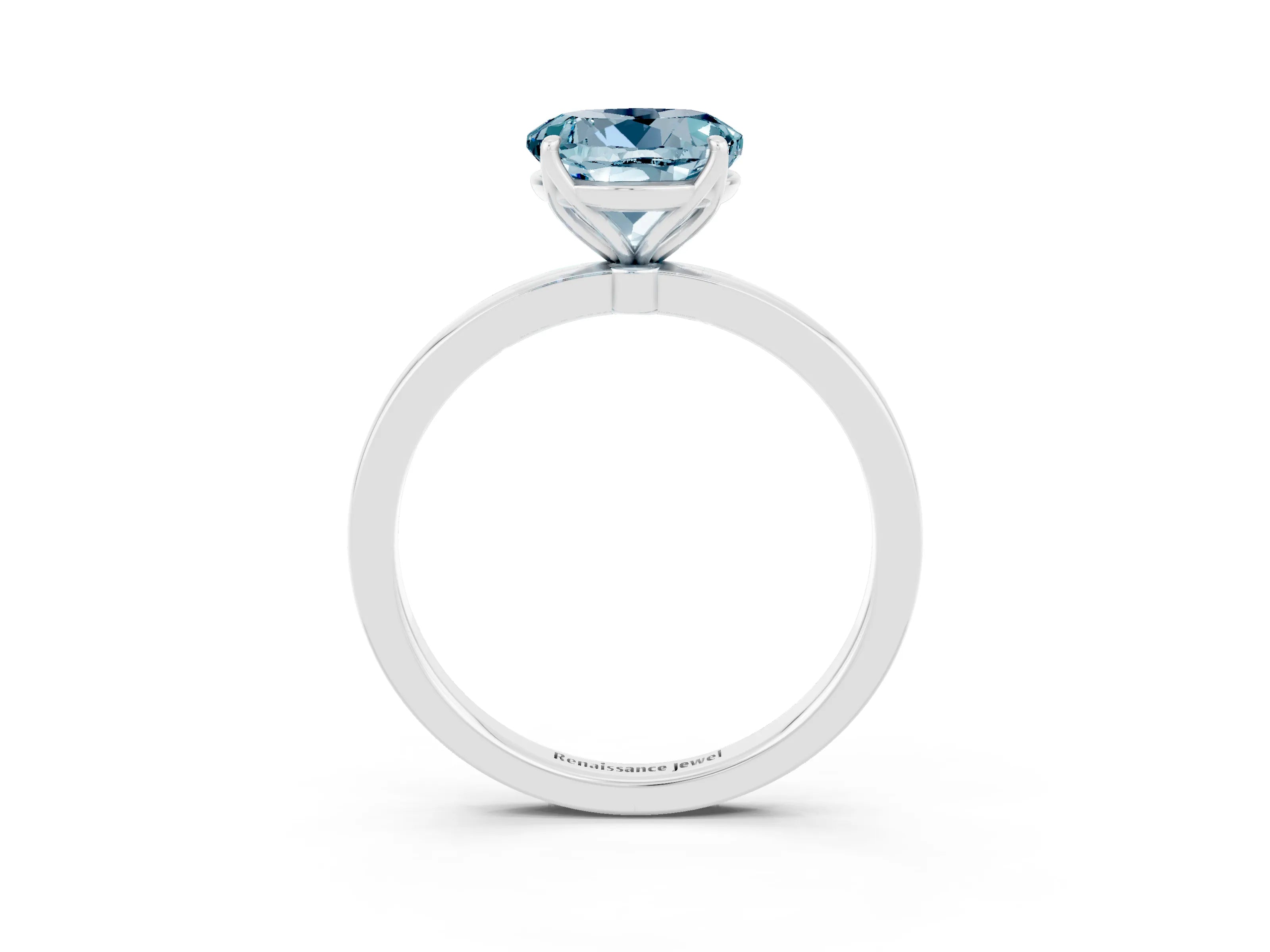White gold Round Cut Solitaire Diamond Ring with Thin Band and Four-Prong Setting_3